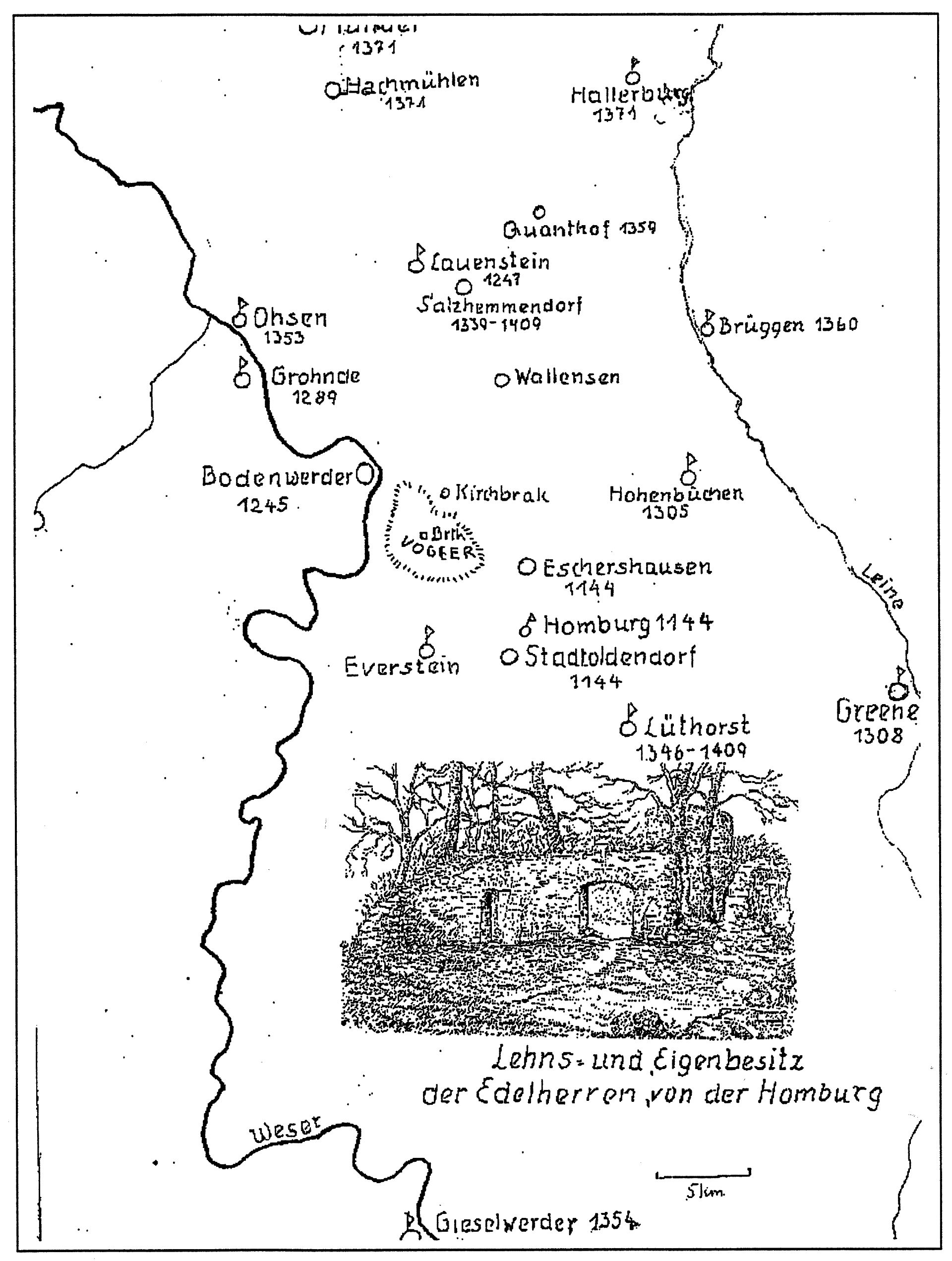 Karte des Besitzes der Edelherren von der Homburg